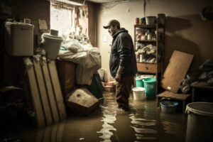 a man assessing damage of his flooded basement