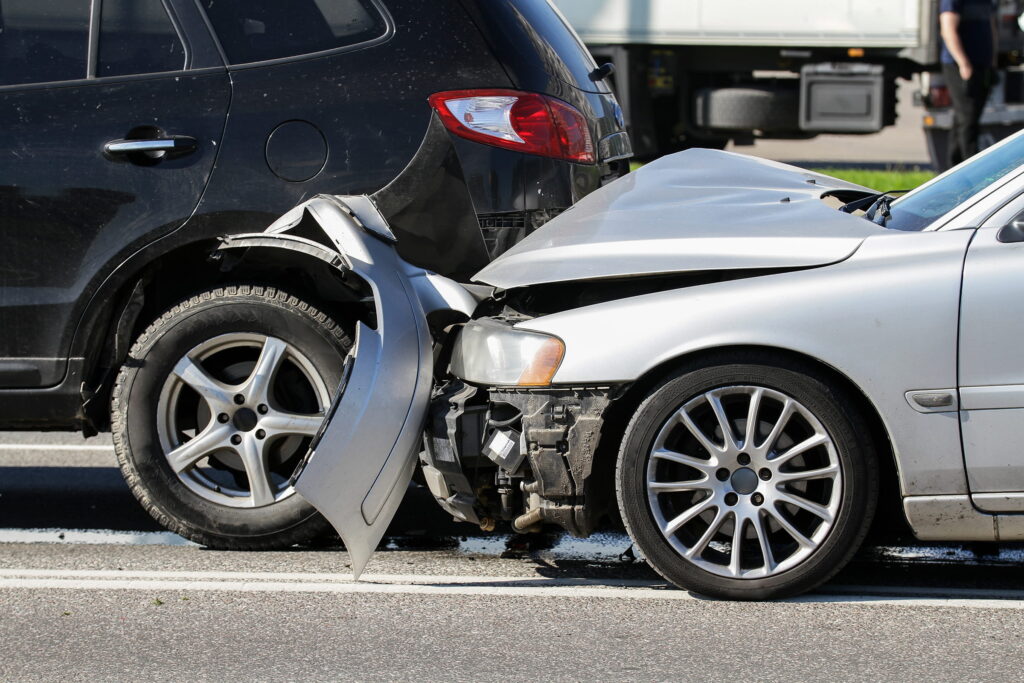 heavily damaged vehicles in car accident