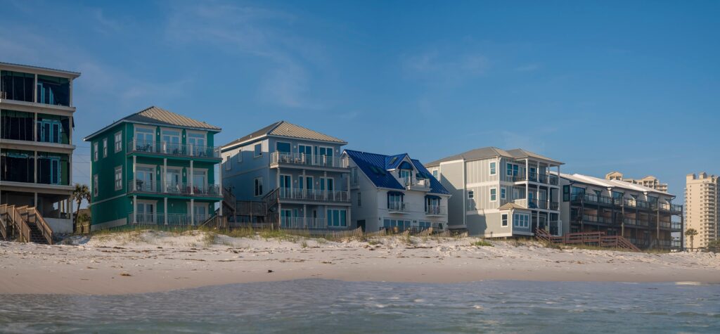 row of beach front vacation homes