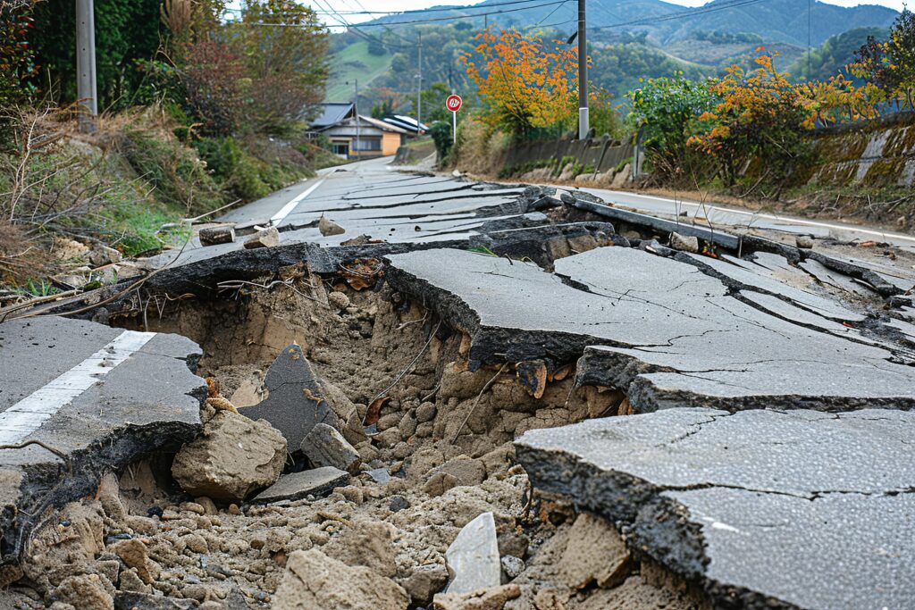 collapsed roadway from natural disaster